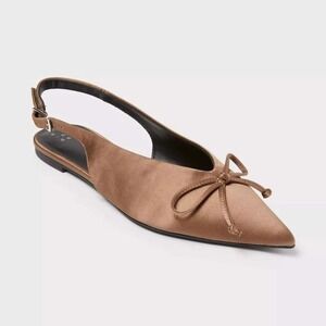 Women's A New Day Camille Satin Slingback Flats Taupe 10 New With Tags